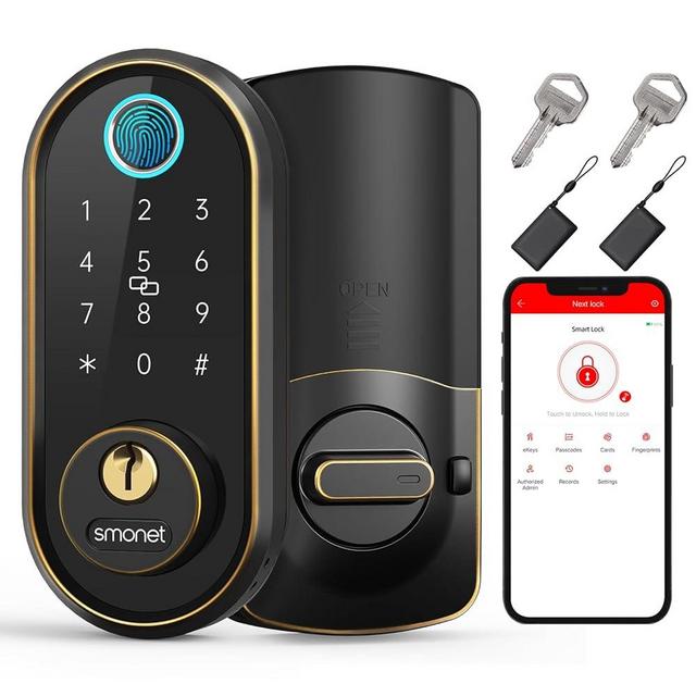 Smart Keyless Entry Door Lock - Fingerprint Electronic Deadbolt Touchscreen Keypad SMONET Biometric Digital Bluetooth Door Lock Smart Deadbolt Work with Alexa for Homes and Hotel