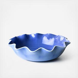 French Blue Color Block Ruffle Entree Bowl