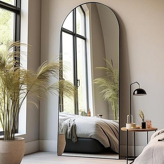 Otlsh Full Length Mirror, 71"×26" Arched Floor Mirror with Stand, Standing Mirror, Full Body Mirror, Large Mirror, Wall Mirror, Freestanding, Oversized, Aluminum Frame - Black