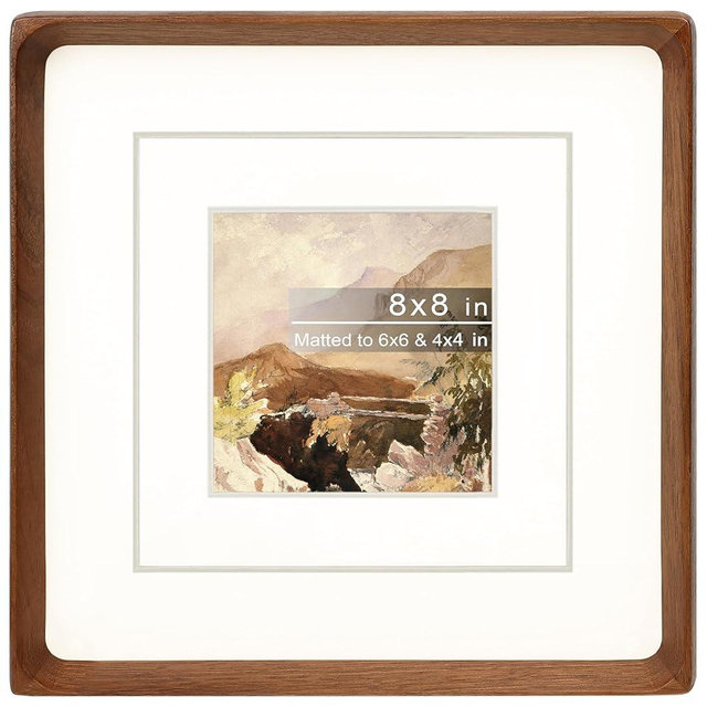 Gdfmsc Square 8x8 Picture Frame with Mat for 4x4/6x6, Natural Walnut Wood Handcrafted Rounded Corner with Real Glass, Vertical or Horizontal Display Photo Gallery Wall & Tabletop Frame