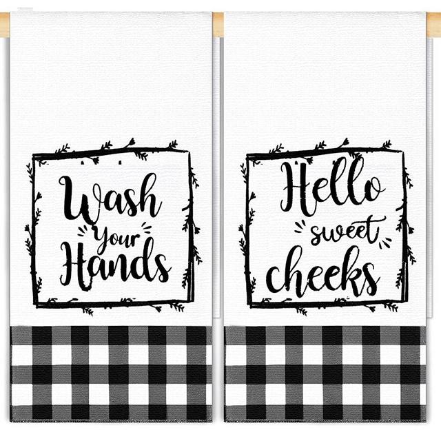 2 Pieces Farmhouse Hand Towel for Bathroom Black White Hand Towels Funny Black and White Bathroom Decor for Bathroom Kitchen Farmhouse Restroom (Classic Style)