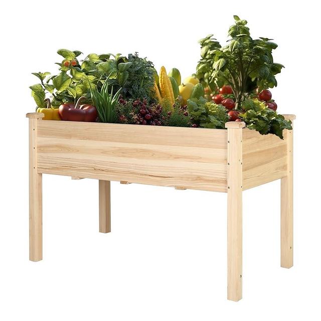 MUPATER 4x2FT Raised Garden Bed, Elevated Planter Box with Drainage Holes, Raised Garden Beds Outdoor with Legs for Herbs and Vegetables, Outdoor and Indoor, Natural Wood