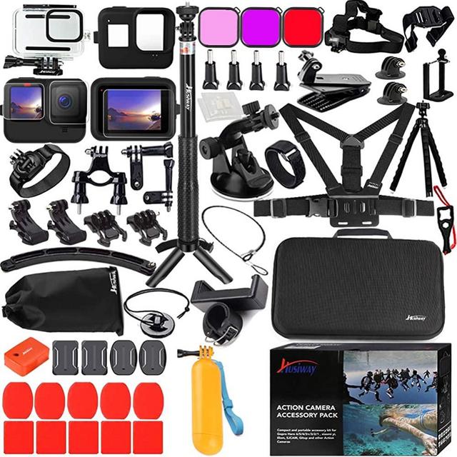 Husiway Accessories Kit for Gopro Hero 10 9 Black Waterproof Housing Silicone Case Glass Screen Protector Bundle Compatible with Gopro10 Gopro9 Hero10 Hero9 Action Camera 62E