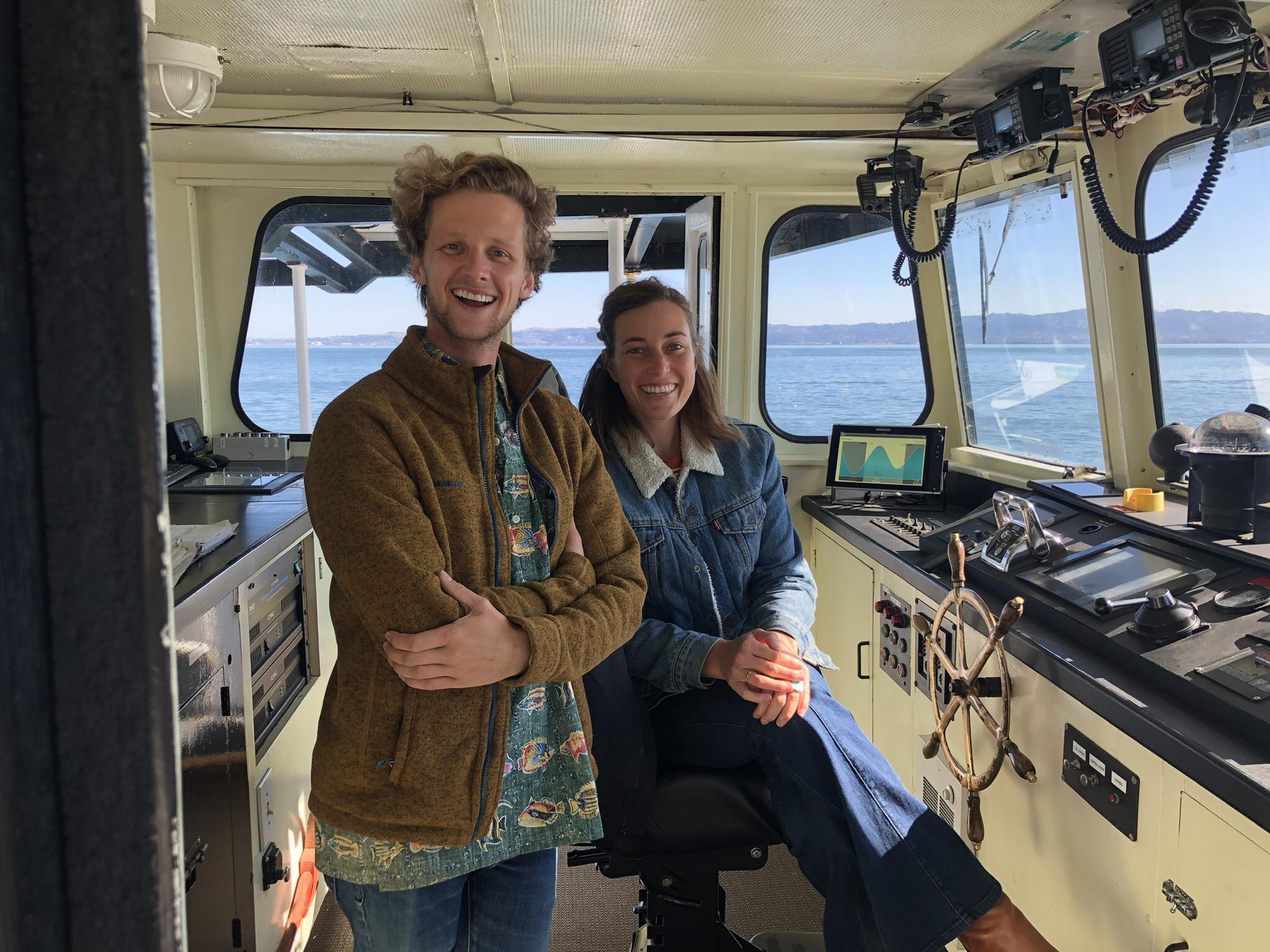 Sitting at the helm on our way to Alcatraz! Thanks Jimmy!