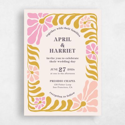 Beige Floral Wedding Invitation - Bellefleur Portrait