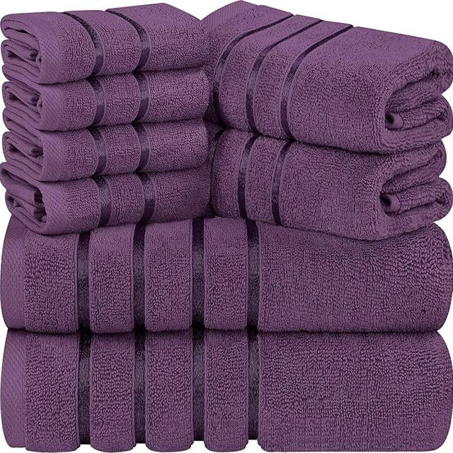 Utopia Towels Plum 8-Piece Bath Linen Sets - Viscose Stripe Towels - 600 GSM Ring Spun Cotton - Highly Absorbent Luxury Towel Set (Pack of 8)