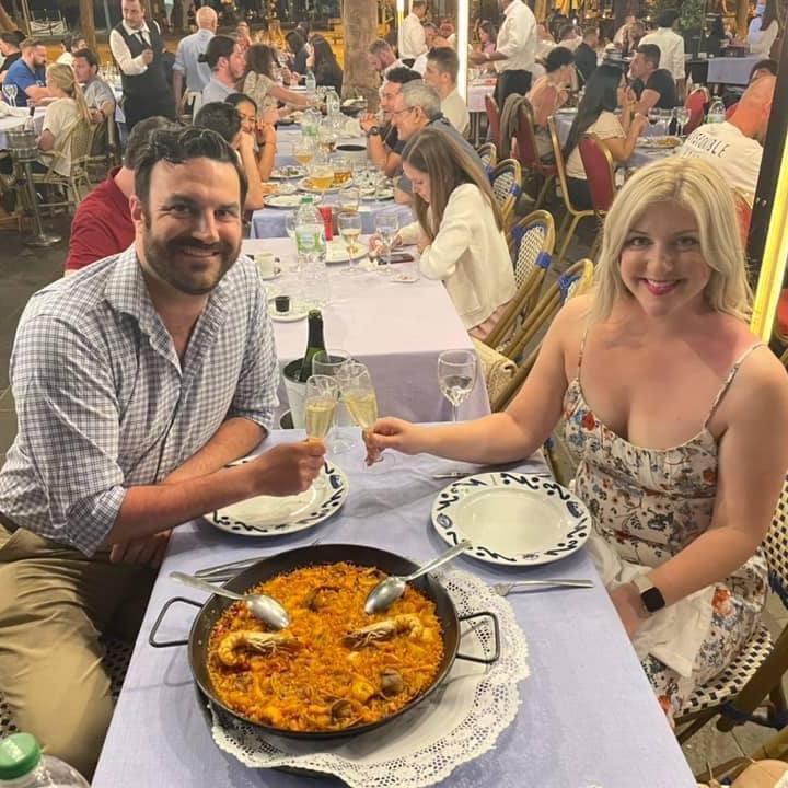 Paella dinner on the beach in Barcelona