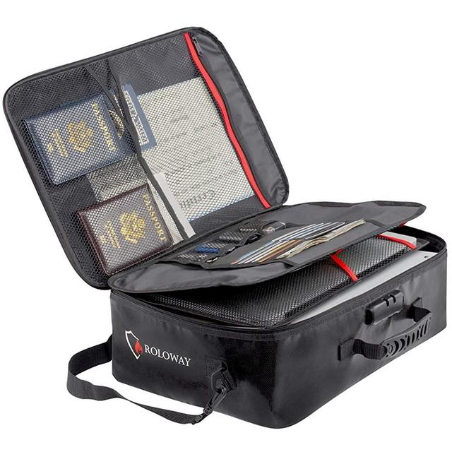 ROLOWAY Fireproof Document Bag (17 x 11.8 x 5 inch) with Lock, Fireproof Document Safe Organizer, Fireproof File Storage Bag, Fireproof Bag with Multi-layer Portable File Organizers for Travel (Black)