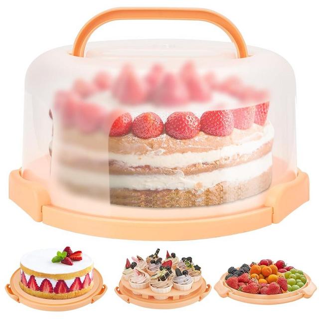 Ohuhu Cake Stand with Lid, Cake Carrier BPA-Free Cake Containers for 10 inch Cake with 2 Handles Cupcake Carrier - Plastic Cover Two Sided Base for Transport Pies Nuts Fruit