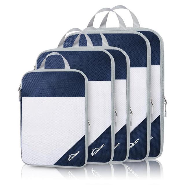 PACKINGCOZY Compression Packing Cubes for Travel, 5 Set Packing Cubes Travel Essentials, Compressible Packing Cubes Organizers for Carry On Suitcases, Navy (DEF-US-PC-NY-5)