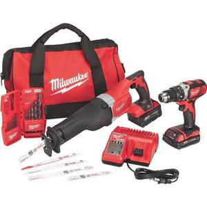 Milwaukee M18 18 Volt Tool Kit Includes Drill, Sawzall, 2 Batteries, Charger, Tool Bag, Drill Bits/Blades - 2694-22CX