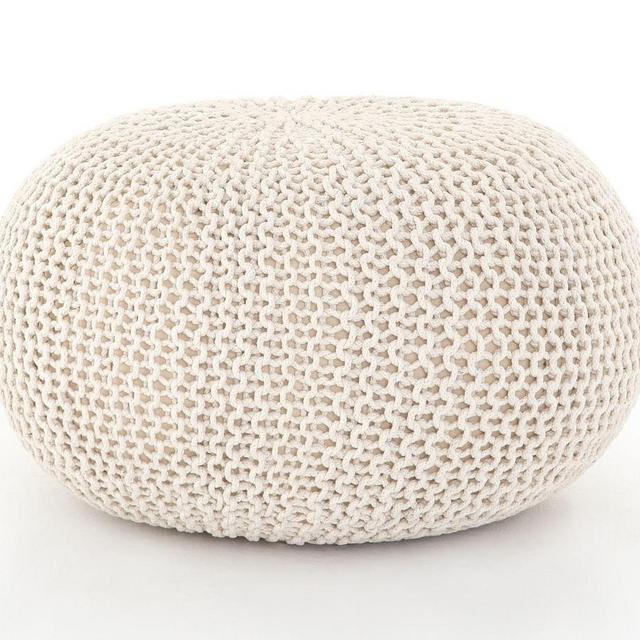 Jute Knit Pouf, 30" x 30" x 16",Ivory