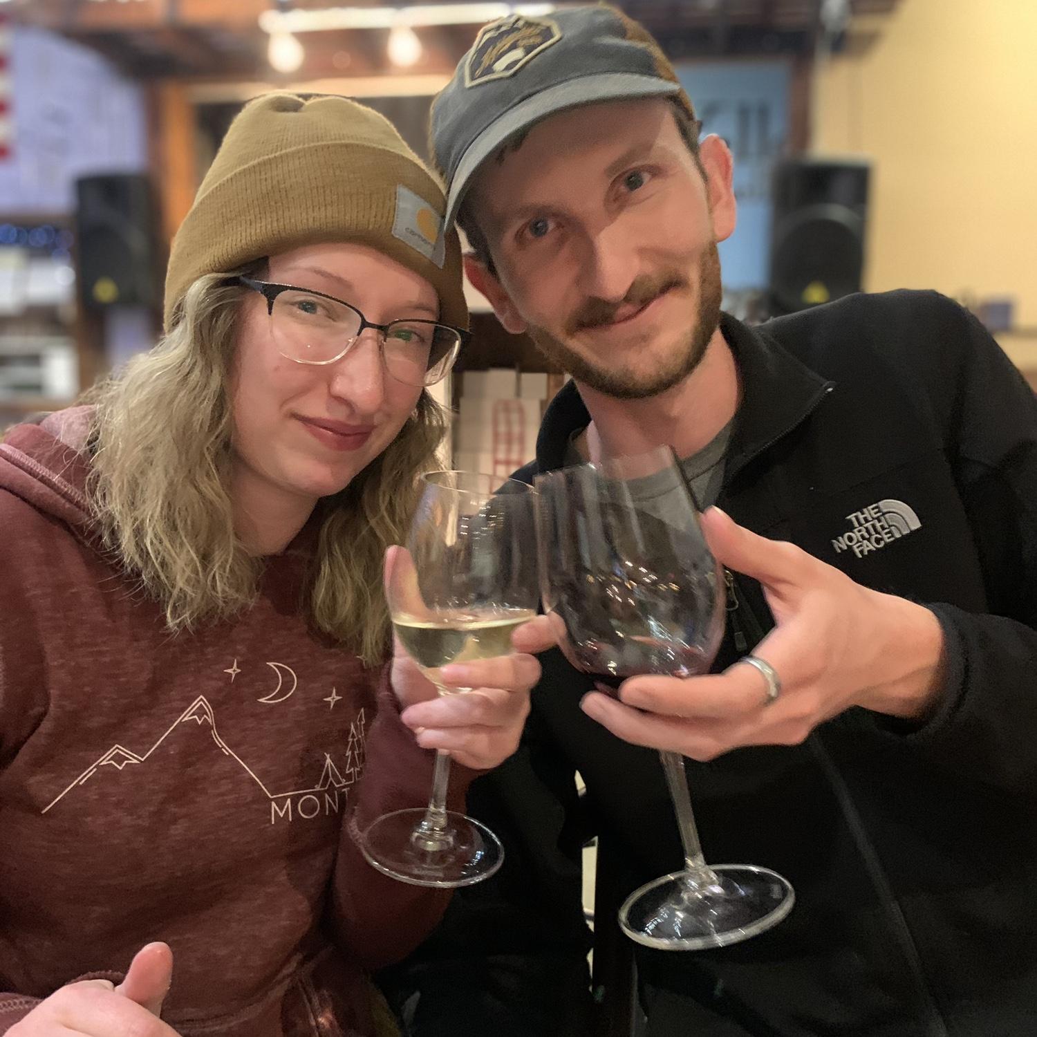 Enjoying a drink at the Yellowstone Cellars and Winery after a long day of looking at houses in billings. February 2023