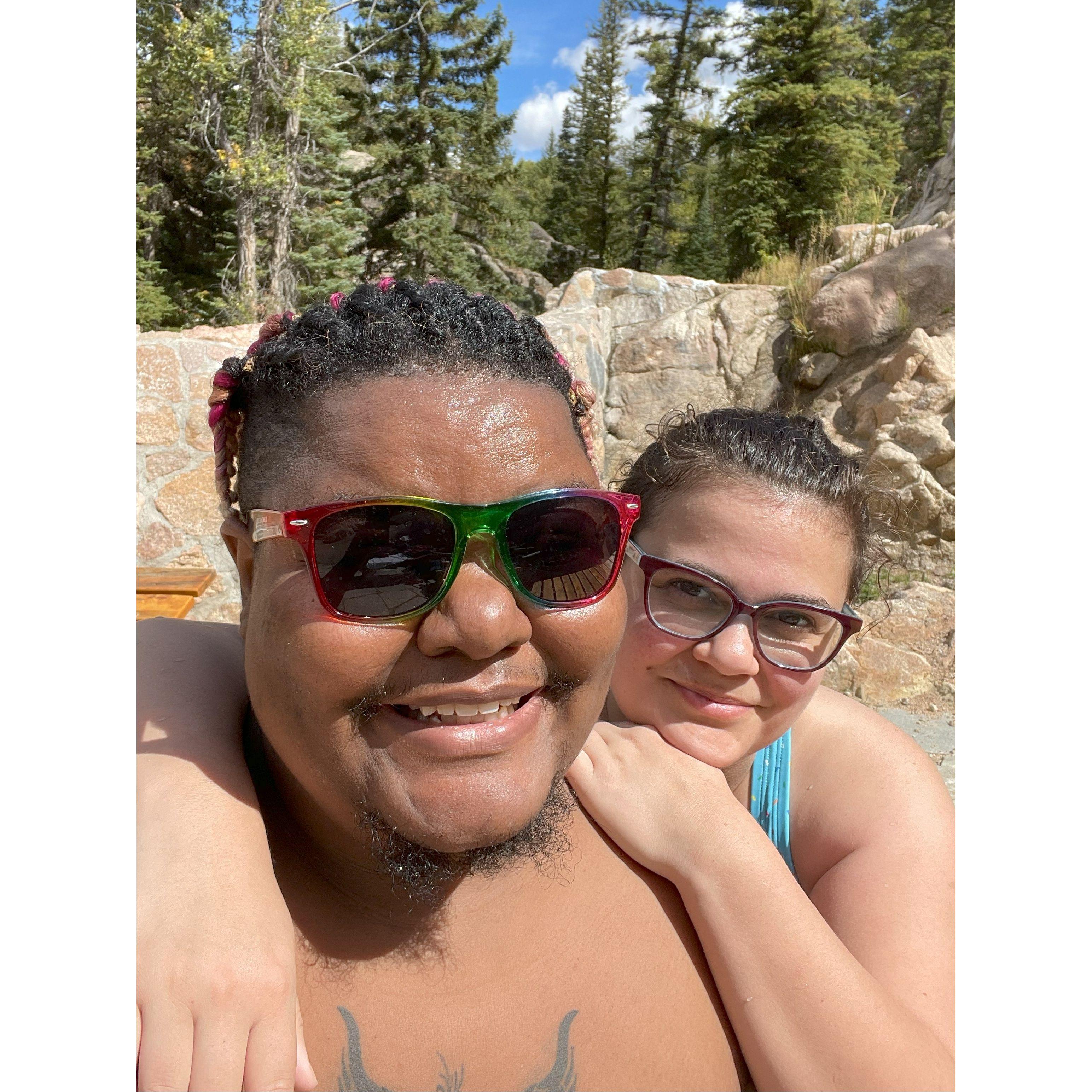 Relaxing in a hot spring.