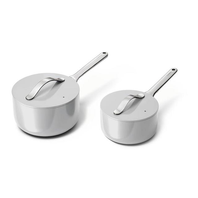 Caraway Nonstick Ceramic Sauce Pans with Lids (3 qt & 1.75 qt) - Non Toxic, PTFE & PFOA Free - Oven Safe & Compatible with All Stovetops (Gas, Electric & Induction) - Gray