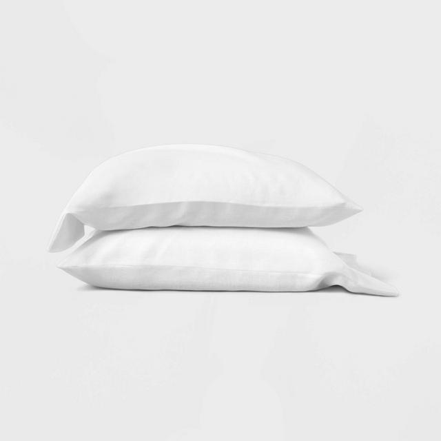 Standard 100% Linen Solid Pillowcase Set White - Casaluna™