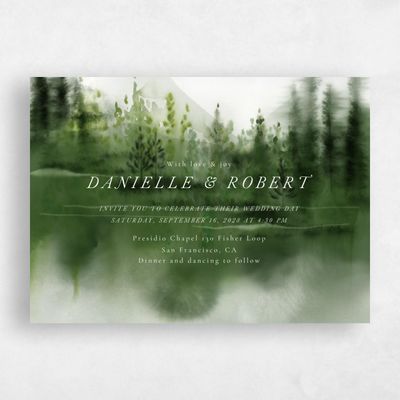 Dark Olive, Green Wedding Invitation - Grove Landscape