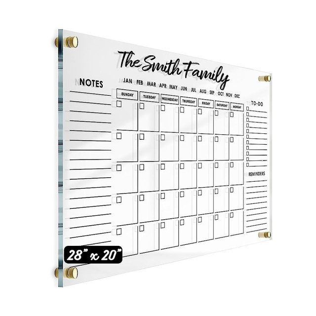 Premium Acrylic Wall Calendar Dry Erase | Large Oversize | 28"X20" | Monthly Family Calandar Board Home Office Glass Reusable Big Whiteboard | 8 Magnetic Pens & Eraser (2023-2024)