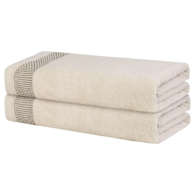 Unique Bargains Embroidery Decorative Cotton Highly Absorbent Oversized Bath Towel 2 Packs 28" x 56" Light Brown