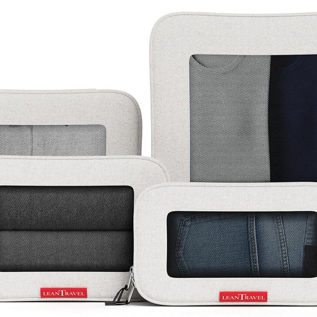LeanTravel Premium Compression Packing Cubes for Travel - Suitcase Organizer Bags with Double Zipper & Breathable Mesh Panel - Space Saving Carry On Luggage Essentials (4-Pack, Sand)