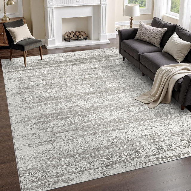 6x9 Area Rug for Living Room - Stain Resistant Machine Washable Non-Shedding Modern Abstract Rug, Soft Thin Indoor No Slip Carpet for Bedroom, Dining Table, Home Kitchen- Charcoal Grey (6'x9')