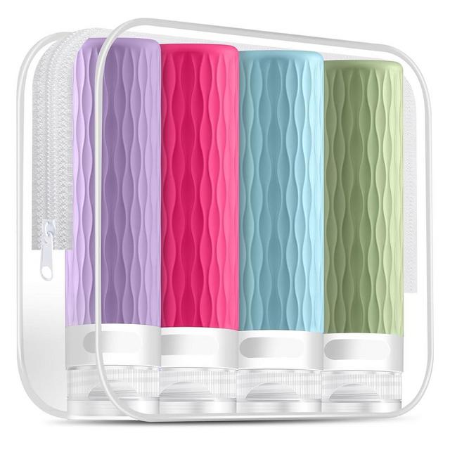 YEALIFE Travel Bottles for Toiletries, TSA Approved 3.4oz Travel Size Containers, BPA Free Leak Proof Silicone Traveling Bottles, Refillable Travel Essentials Kits for Shampoo Conditioner(4 Pack)-C