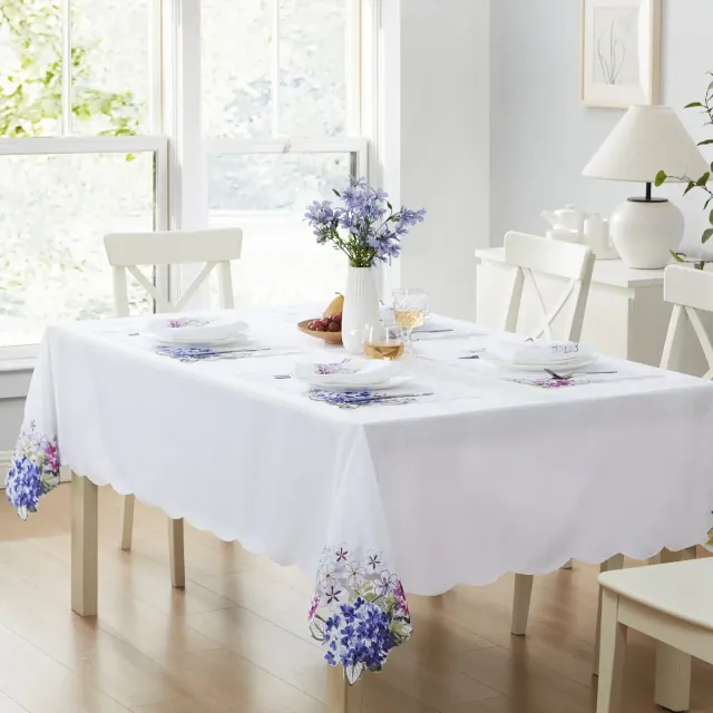 Spring Hydrangea Floral Cutwork Tablecloth - Multicolor - 60x84 Rectangular- Elrene Home Fashions