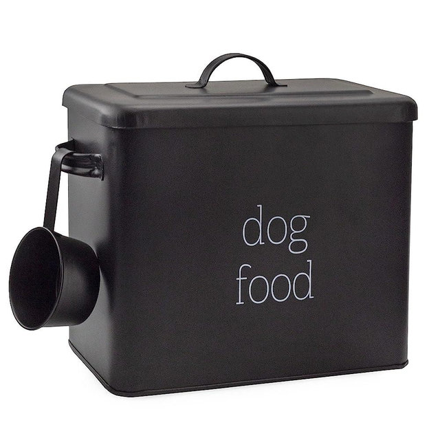 AuldHome Retro Dog Food Canister (Black); Modern Farmhouse Style Storage Bin for Pet Food