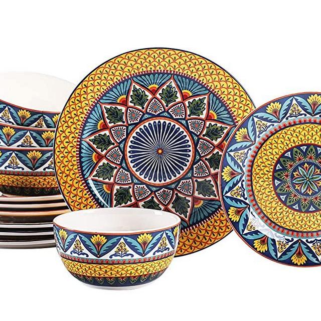 Bico Havana Ceramic 12 pcs Dinnerware Set, Service for 4, Inclusive of 11 inch Dinner Plates, 8.75 inch Salad Plates and 26oz Cereal Bowls, for Party, Microwave & Dishwasher Safe