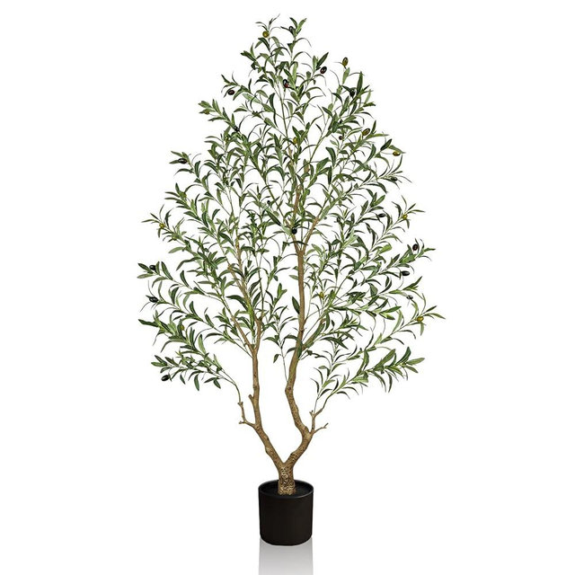 Artificial Olive Tree 6FT Tall, Faux Olive Tree Indoor with Black Basic Planter, Lifelike Fake Olive Plant Decorative, Silk Leaves and Premium Plastic Trunk for Home Living Room Office Decor