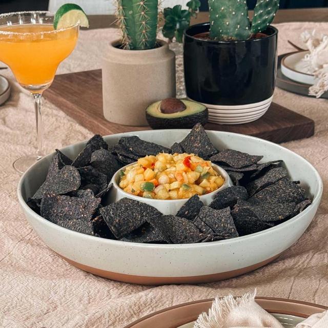 Ceramic Chips and Dip Serving Tray - Earl Grey