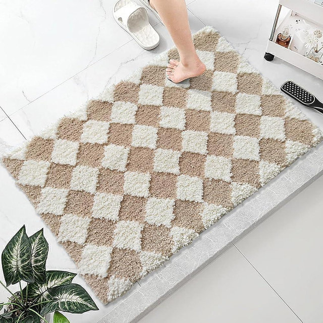 Wishtune Fall Bathroom Rugs Khaki Cute Bath Mat Soft Super Absorbent Non Slip TPR Backing, Quick Drying, Machine Washable Bath Mats for Bathroom Floor, Shower Sink,24" x 16"