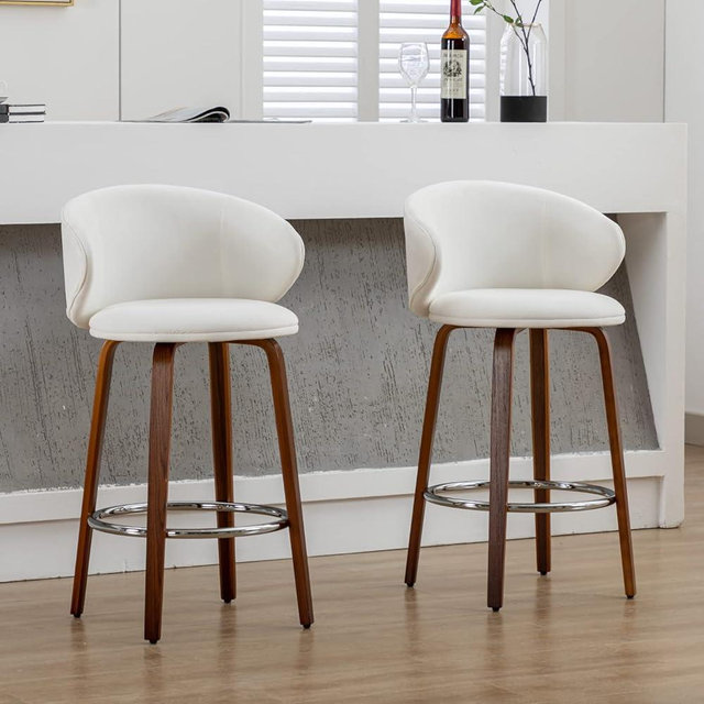 HEAH-YO Modern Counter Stools Set of 2, 26 Inches Counter Height Bar Stools with Barrel Backrest and Wood Frame, Upholstered Velvet Kitchen Stool for Island, Cream White