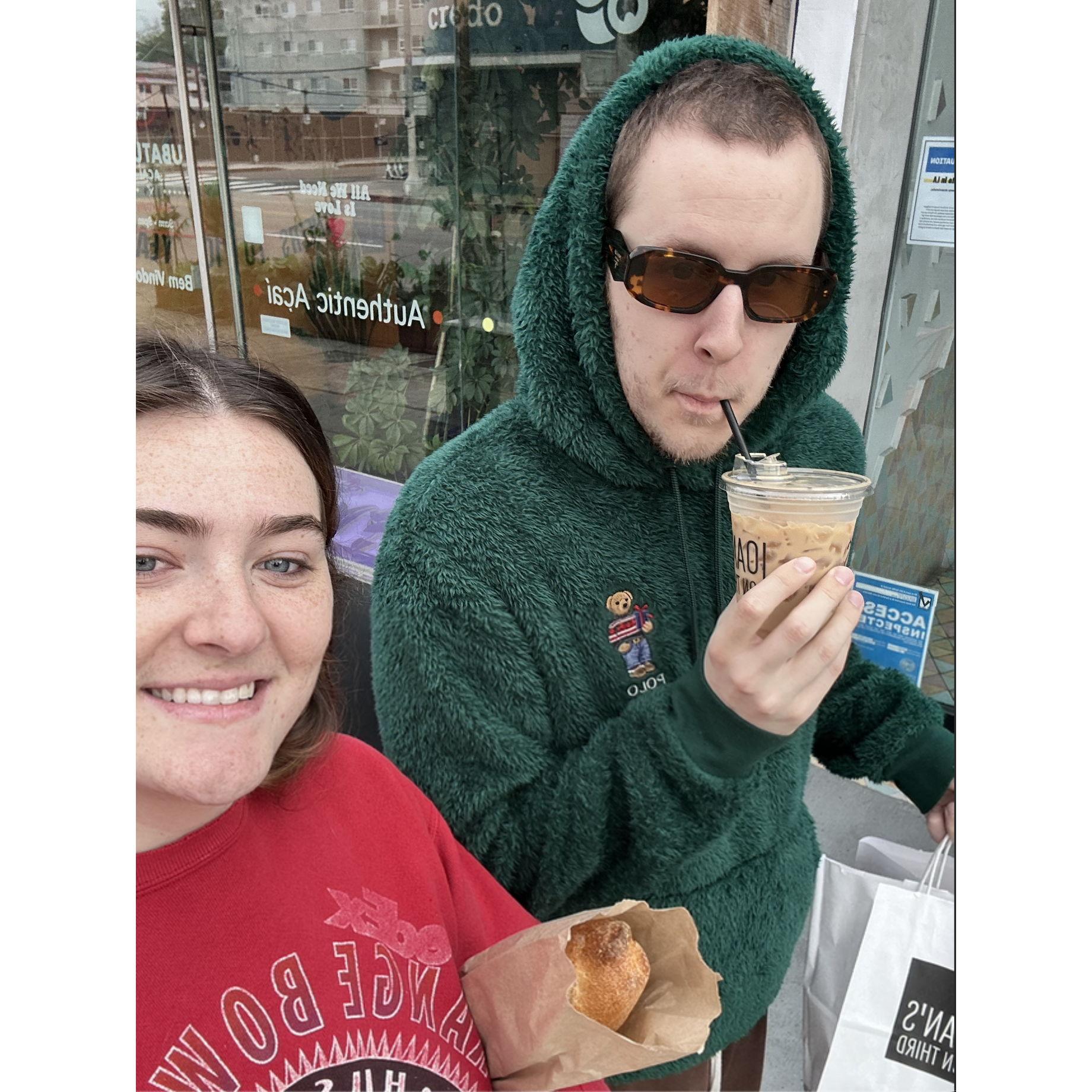 Walking home from Joans with a coffee and baguette!!