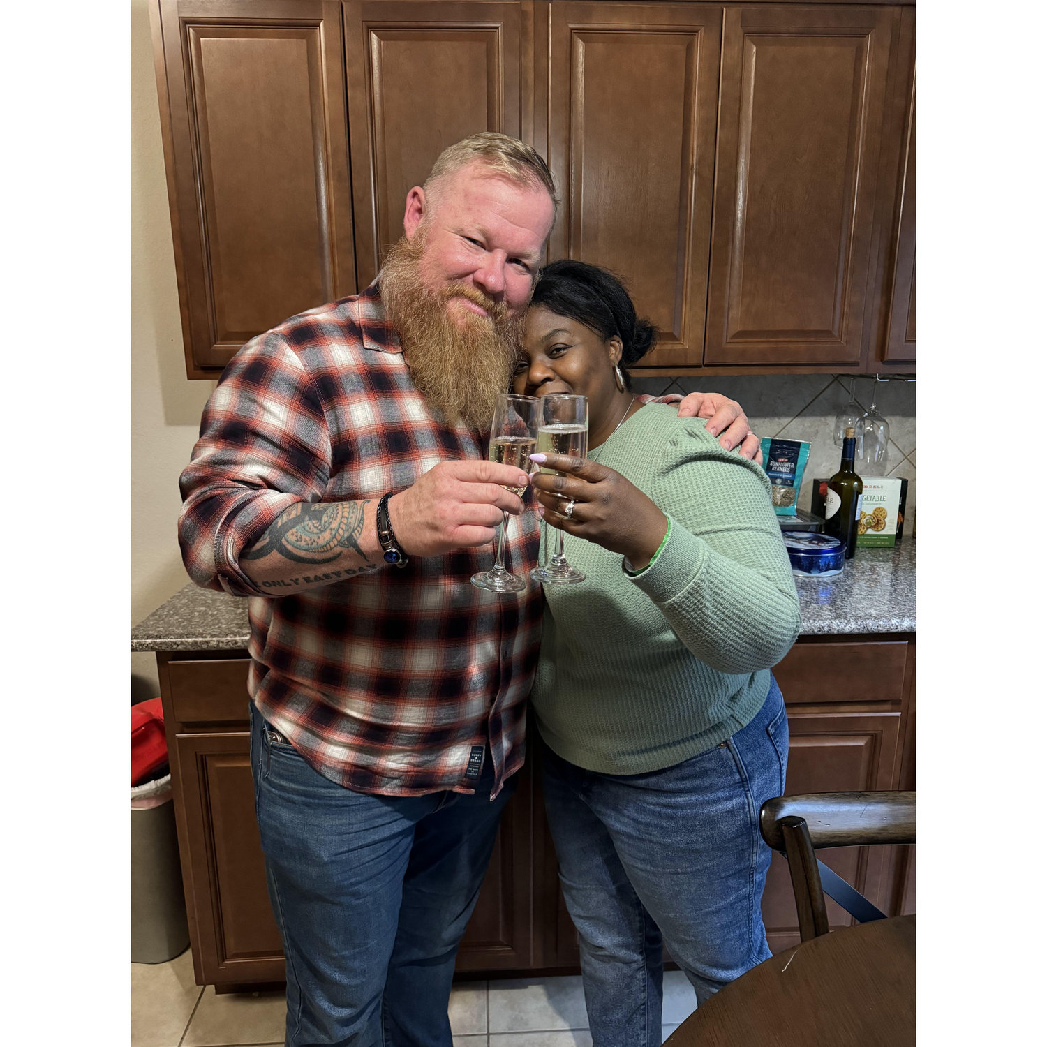 After I said yes and champagne at mom's!