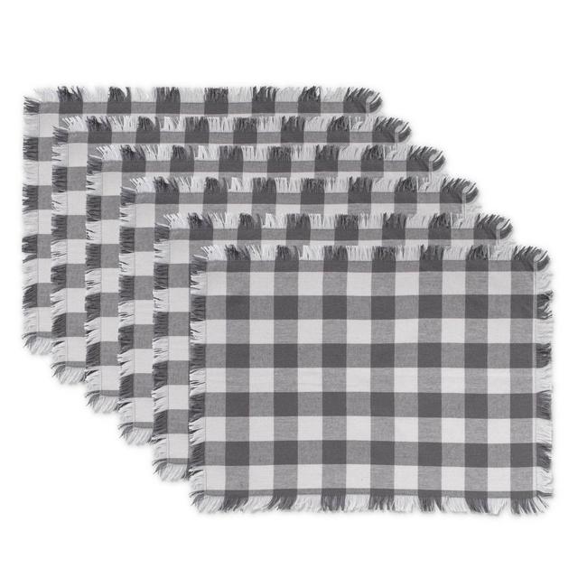 Design Imports Heavyweight Fringed Check Placemats in Grey (Set of 6)