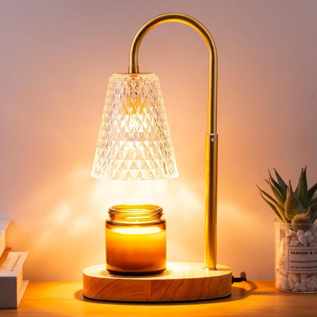 Candle Warmer Lamp Electric Timer - Candles Wax Warmers Glass Lamps for Jar Candles Burner No Flame Scented Melting Warming Lantern Adjustable Height Dimmable Light with 2 Bulb for Home Living Bedroom