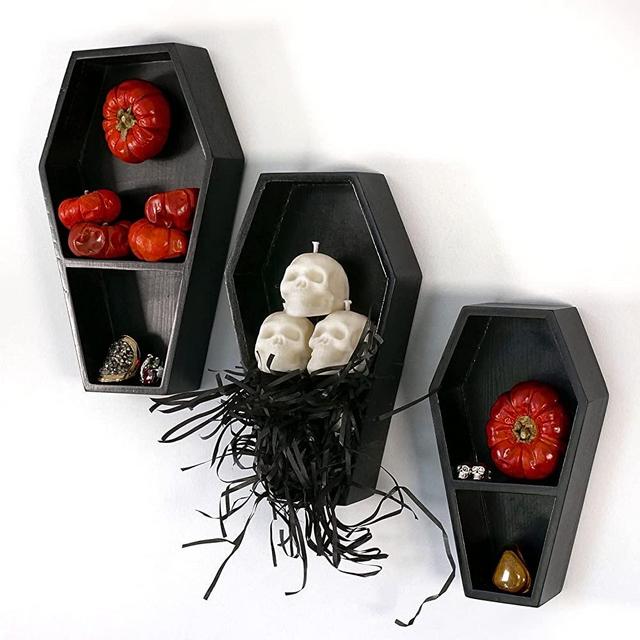Coffin Shelf to Display Collections of Food - Coffin Shelves to Complete Goth Room Decor - Coffin Shaped Display on The Wall or Table - Coffin Set of 3 -Gothic Shelves - Coffin Tray