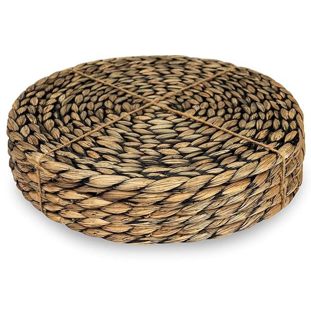 CENBOSS Beautiful Woven Placemats Round Placemats for Dining Table (Black Wash, 13.5" Set of 6)