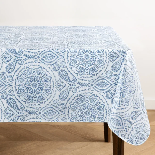 Savannah Boho Paisley Printed Vinyl Indoor/Outdoor Tablecloth - Blue - 102x60 - Elrene Home Fashions