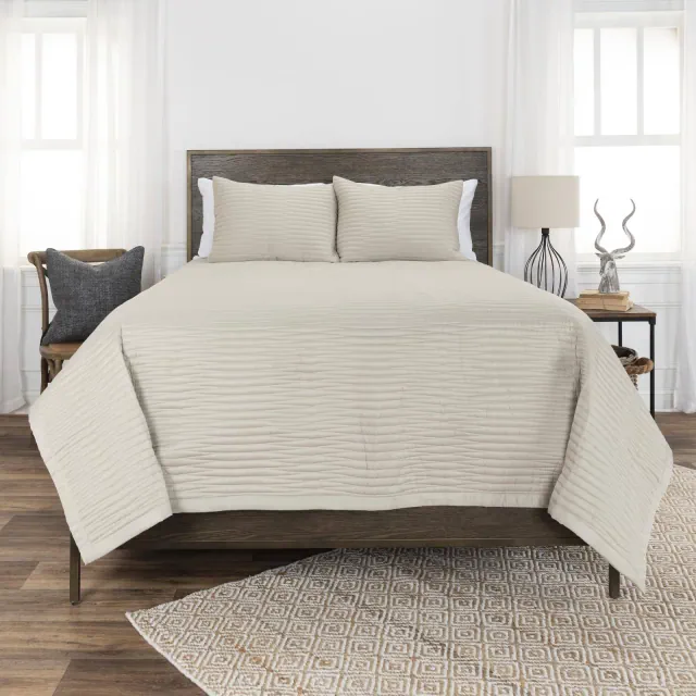 Rizzy Home 3pc Queen Parker Collection Geometric Quilt Set Beige