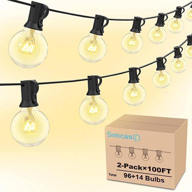 Simcasa Outdoor String Lights - 200 Ft G40 Globe Patio Lights with 96+14 Glass Bulbs, IP44 Waterproof Connectable Edison String Lights for Outside Holiday Backyard Porch Party Wedding (100FT×2)