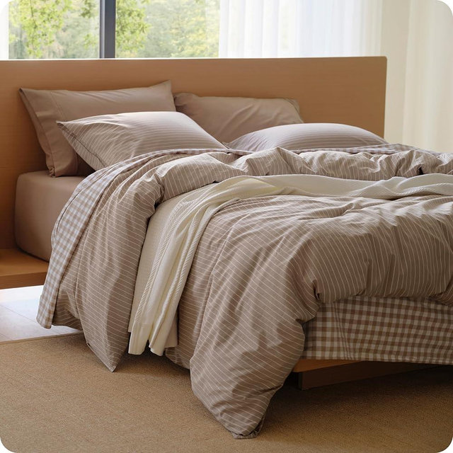 Bedsure Striped Duvet Cover King, 100% Washed Cotton Duvet Cover Set, Linen‑Like PureWoven Bedding Set with Reversible Yarn‑Dyed Design & Double‑Stitch Craft, 3-Piece, Stripes Light Brown, 104"x90"