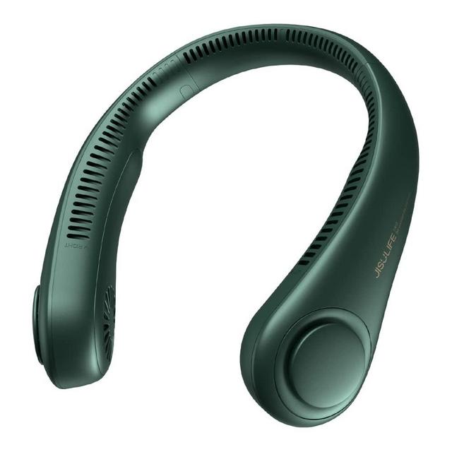 JISULIFE Portable Neck Fan, Hands Free Bladeless Fan, 4000 mAh Battery Operated Wearable Personal Fan, Leafless, Rechargeable, Headphone Design, USB Powered Desk Fan,3 Speeds-Dark Green