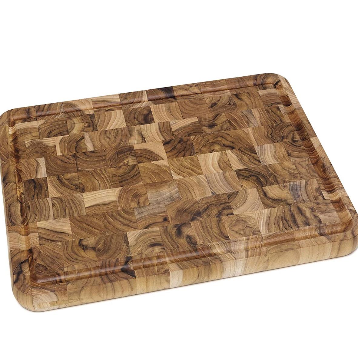 Lipper International Teak End Grain Cutting Board with Handle and Well