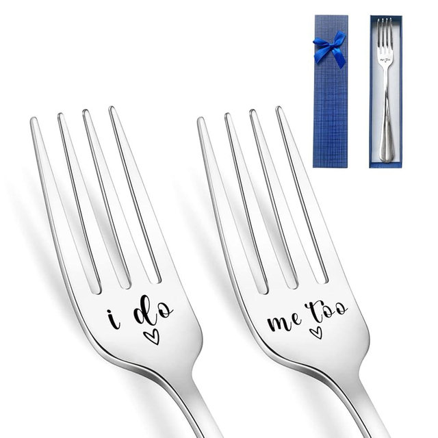 HSSPIRITZ 2 Pieces I Do Me Too Funny Engraved Stainless Steel Fork,Funny Wedding Gifts for Couples Bride Groom,Best Engagement Valentine Anniversary Wedding Christmas Thanksgiving Birthday Gift
