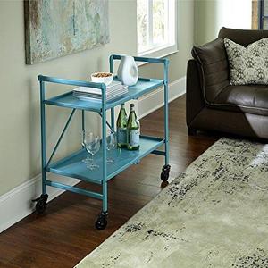 Indoor or Outdoor Folding, Metal, Rolling Serving Cart, Teal