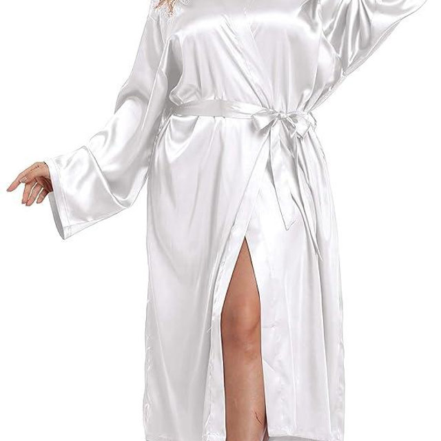 Women's Plus Size Satin Kimono Robes Long Silky Bathrobe Lightweight Sleepwear Wedding Dressing Gown