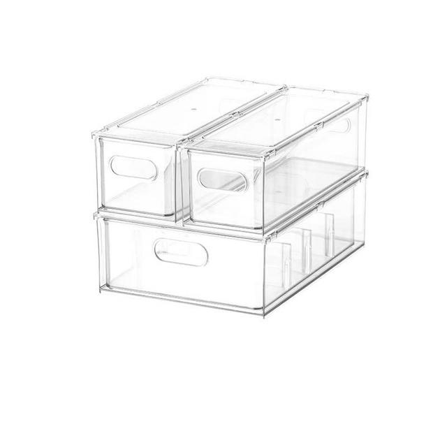 Taiuloo 3 Pack Refrigerator Organizer Bins with Pull-out Drawer, Large Stackable Fridge Drawer Organizer Set with Handle, BPA-free Drawable Clear Storage Container for Freezer, Cabinet, Kitchen, Pantry Organization