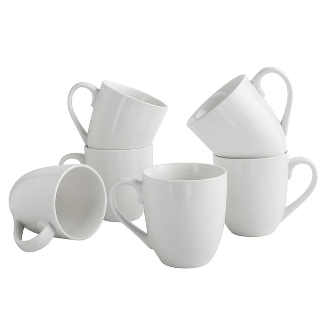 Feenmai Coffee Mugs Set of 6, 16Oz Large Ceramic Mugs with Comfort Grip, White Porcelain Coffee Cups for Cocoa, Latte, Hot Tea, Cappuccino, Mocha, Milk, Dishwasher Safe, 5.5 x 4.5 inch